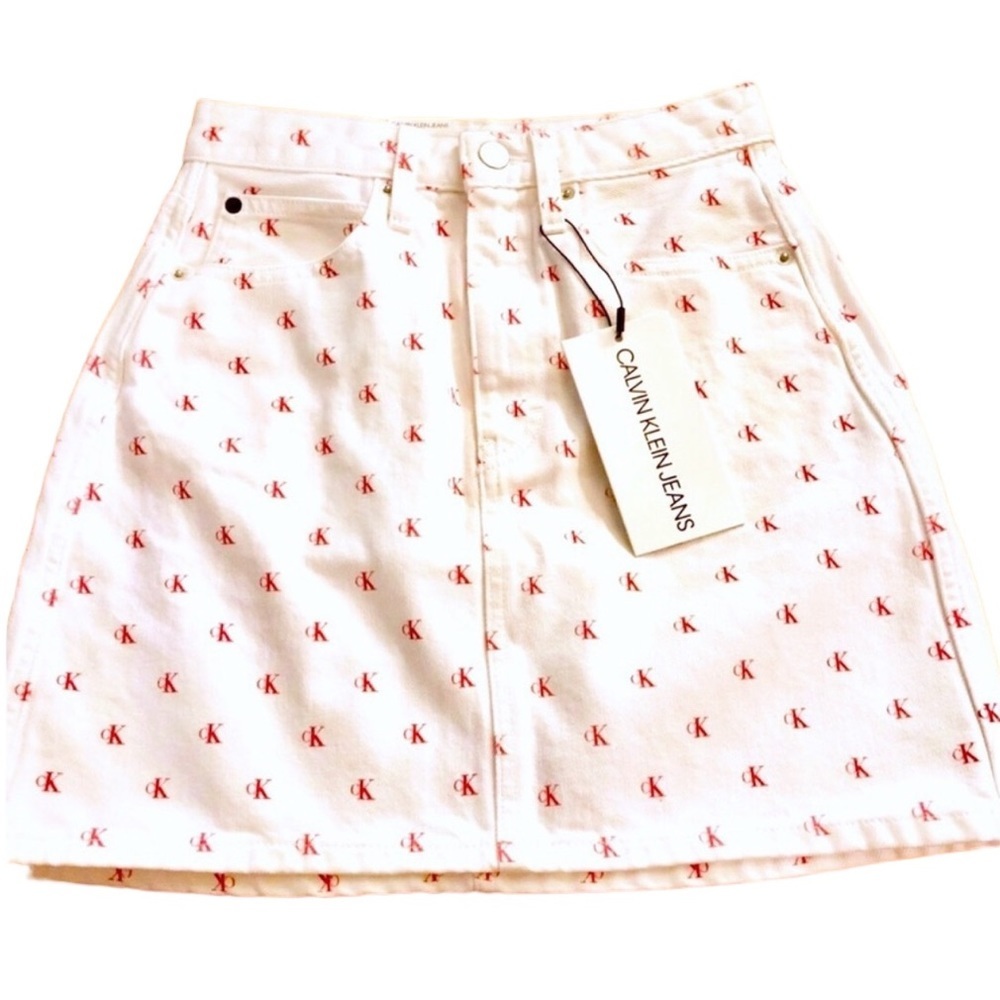 Calvin Klein CK Logo Denim Skirt, 26” & 29”, NWT, $118 MSRP